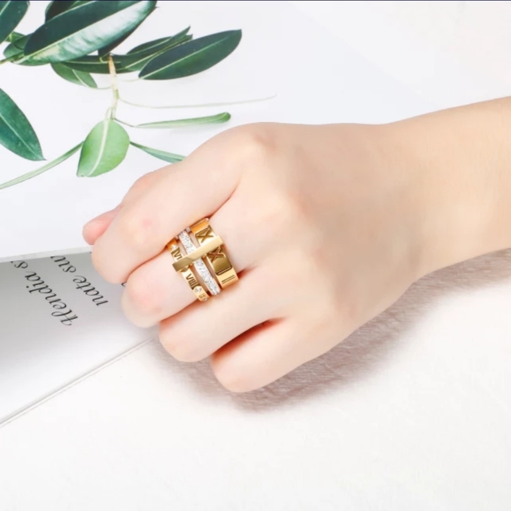 18K Vacuum plated 3-ring Roman Numeral Rings